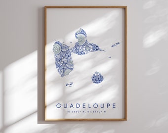 Impression de carte de la Guadeloupe, art mural bleu style minimaliste, impression d'art de la Guadeloupe pour la maison ou un cadeau, impression de la Guadeloupe, affiche de carte en couleur de la Guadeloupe