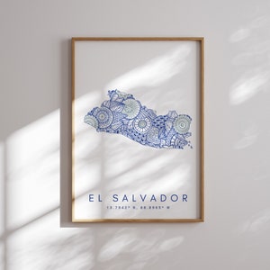 Impresión de mapas de El Salvador Arte de pared azul de estilo minimalista, Decoración de impresión de arte de El Salvador para el hogar o regalo, Impresión de mapas de colores urbanos de El Salvador