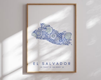 El Salvador Map Print Minimal Style Blue Wall Art, El Salvador Art Print Decor For Home or Gift, El Salvador Urban Color Map Print