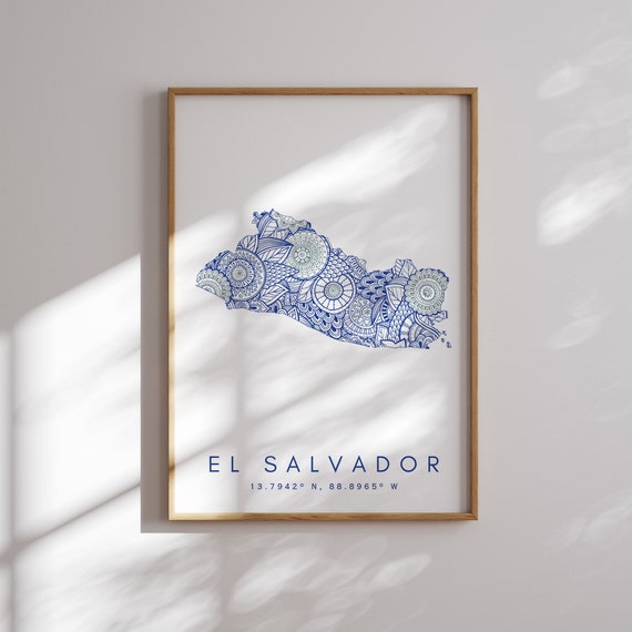 El Salvador Map Print Minimal Style Blue Wall Art, El Salvador Art Print Decor For Home or Gift, El Salvador Urban Color Map Print