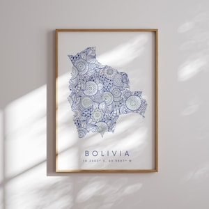 Bolivia Map Print Minimal Style Blue Wall Art, Bolivia Art Print Decor For Home or Gift, Bolivia Color Map Poster, Urban Map Print