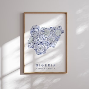 Nigeria Map Print Minimal Style Blue Wall Art, Nigeria Art Print Decor For Home or Gift, Nigeria vertical Landscape map print