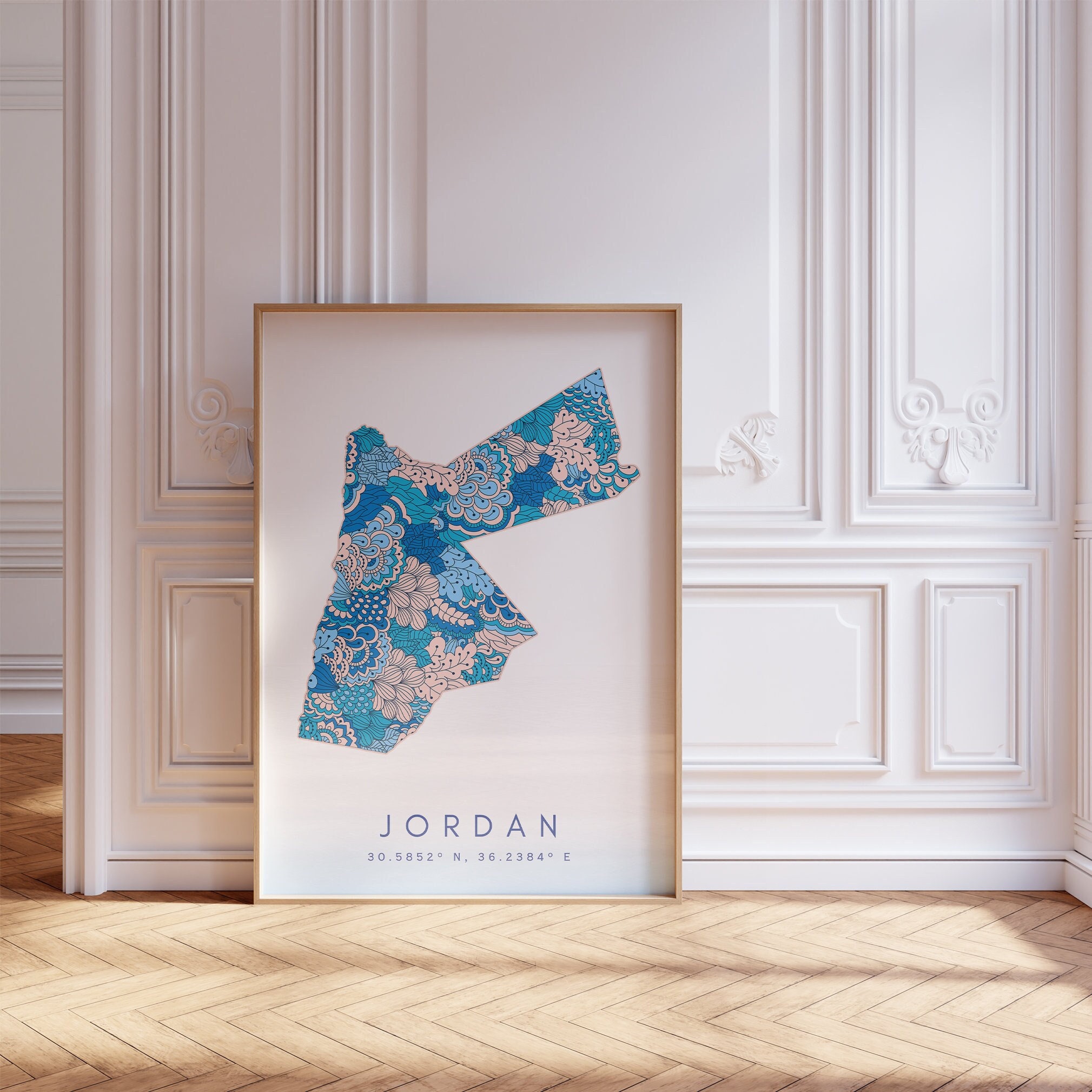 Jordan Map Print Minimal Style Pastel Blue Wall Art, Jordan Art Print Decor For Home or Gift, Jordan Country Urban Travel Map Poster