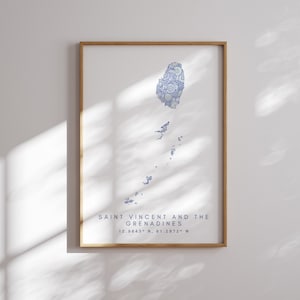 Saint Vincent and the Grenadines Map Print Minimal Style Blue Wall Art, Saint Vincent & the Grenadines Art Print Decor For Home or Gift,