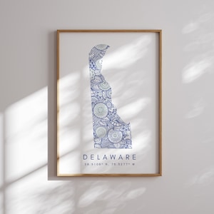 Delaware US State Blue Minimal Style Map Print, Delaware USA State Karte Art Print Dekor für Zuhause oder Geschenk, Delaware State vertikale Karte