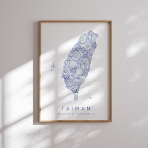 Taiwan Karte Print Minimal Style Blaue Wandkunst, Taiwan Art Print Dekor für Zuhause oder Geschenk, Taiwan Rose Gold Vertikale Reise Farbkarte Print