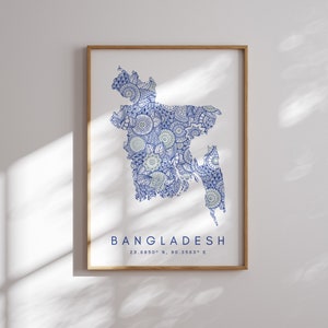 Bangladesch Karte Drucken Minimal Style Blaue Wandkunst, Bangladesch Kunstdruck Dekor für Zuhause oder Geschenk, Bangladesch Farbe Karte Poster, Stadtkarte Drucken