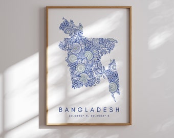 Bangladesh Map Print Minimal Style Blue Wall Art, Bangladesh Art Print Decor For Home or Gift, Bangladesh Color Map Poster, Urban Map Print