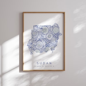 Sudan Map Print Minimal Style Blue Wall Art, Sudan Art Print Decor For Home or Gift, Sudan Rose Gold  Vertical Travel Color Map Print