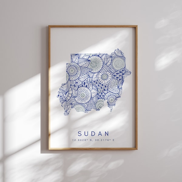 Sudan Map Print Minimal Style Blue Wall Art, Sudan Art Print Decor For Home or Gift, Sudan Rose Gold  Vertical Travel Color Map Print