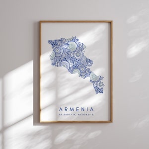 Armenien Karte Print Minimal Style Blaue Wandkunst, Armenien Art Print Decor For Home or Gift, Armenia Color Map Poster, Urban Map Art Print