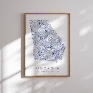 Géorgie US State Blue Minimal Style Map Print, Georgia USA State Map Art Print Decor For Home or Gift, Georgia State carte verticale