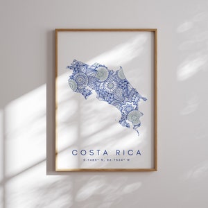 Costa Rica Karte Print Minimal Style Blaue Wandkunst, Costa Rica Art Print Decor For Home or Gift, Costa Rica Color Map Poster, Urban Style Map