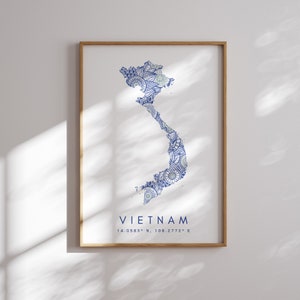Vietnam Karte Druck Minimal Style Blaue Wandkunst, Vietnam Art Print Dekor für Zuhause oder Geschenk, Vietnam Vertikale Farbkarte Druck, Urban Print Art