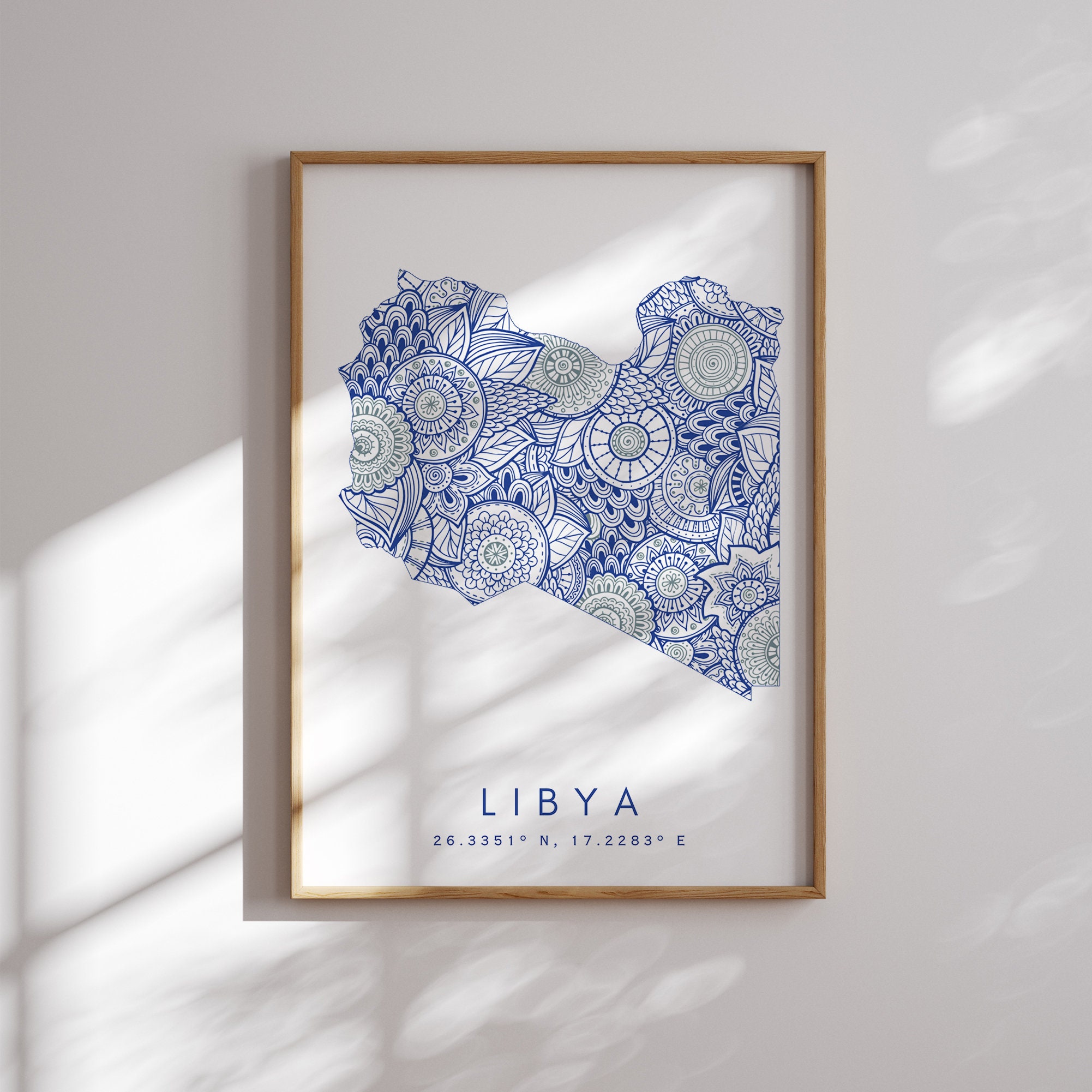Libya Map Print Minimal Style Blue Wall Art, Libya Art Print Decor for ...