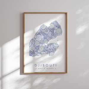 Djibouti Map Print Minimal Style Blue Wall Art, Djibouti Art Print Decor For Home or Gift, Djibouti Color Map Poster, Urban Style Map
