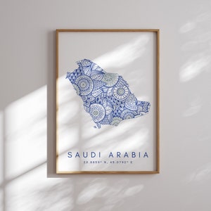 Saudi Arabia Map Print Minimal Style Blue Wall Art, Saudi Arabia Art Print Decor For Home or Gift, Saudi Arabia vertical Landscape map print
