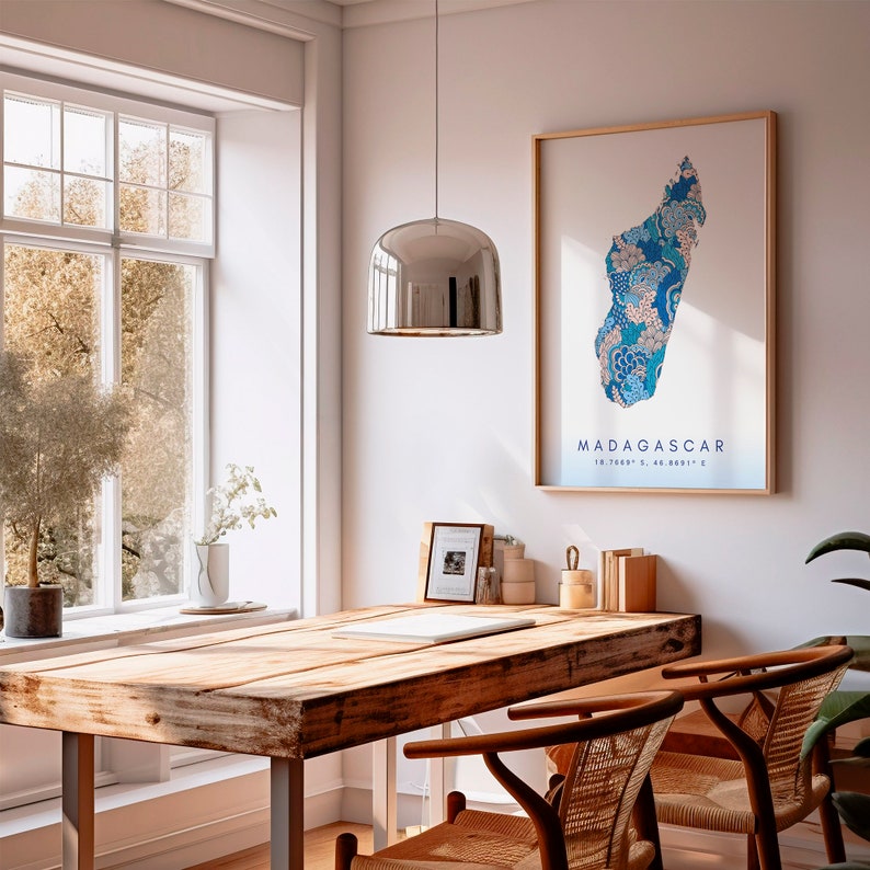 Madagascar Map Print Minimal Style Pastel Blue Wall Art, Madagascar Art ...