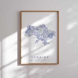Ukraine Map Print Minimal Style Blue Wall Art, Ukraine Art Print Decor For Home or Gift, Ukraine Vertical Travel Color Map Print
