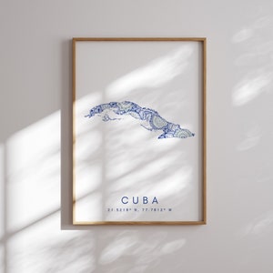 Cuba Map Print Minimal Style Blue Wall Art, Cuba Art Print Decor For Home or Gift, Cuba Color Map Poster, Urban Style Map