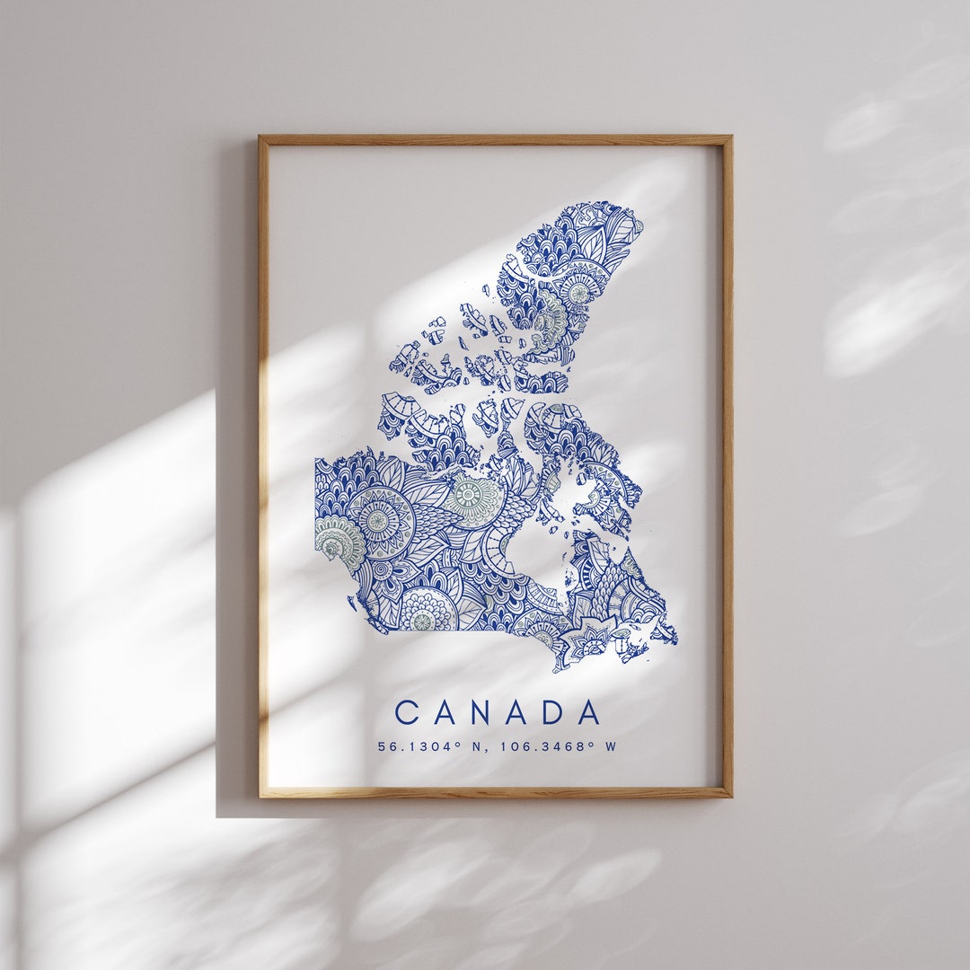 Canada Map Print Minimal Style Blue Wall Art, Canada Art Print Decor ...