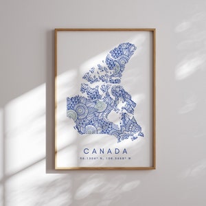 Canada Map Print Minimal Style Blue Wall Art, Canada Art Print Decor For Home or Gift, Canada Color Map Poster, Urban Style Map Print