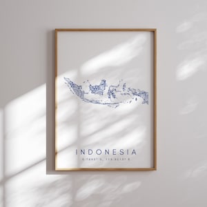 Indonesien Karte Drucken Minimal Style Blaue Wandkunst, Indonesien Kunstdruck Dekor für Zuhause oder Geschenk, Indonesien Farbe Vertikaler Stil Karte Poster