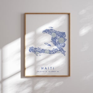 Haiti Karte Druck Minimal Stil Blaue Wandkunst, Haiti Kunstdruck Dekor Für Zuhause oder Geschenk, Haiti Farbe Vertikale Stil Karte Poster