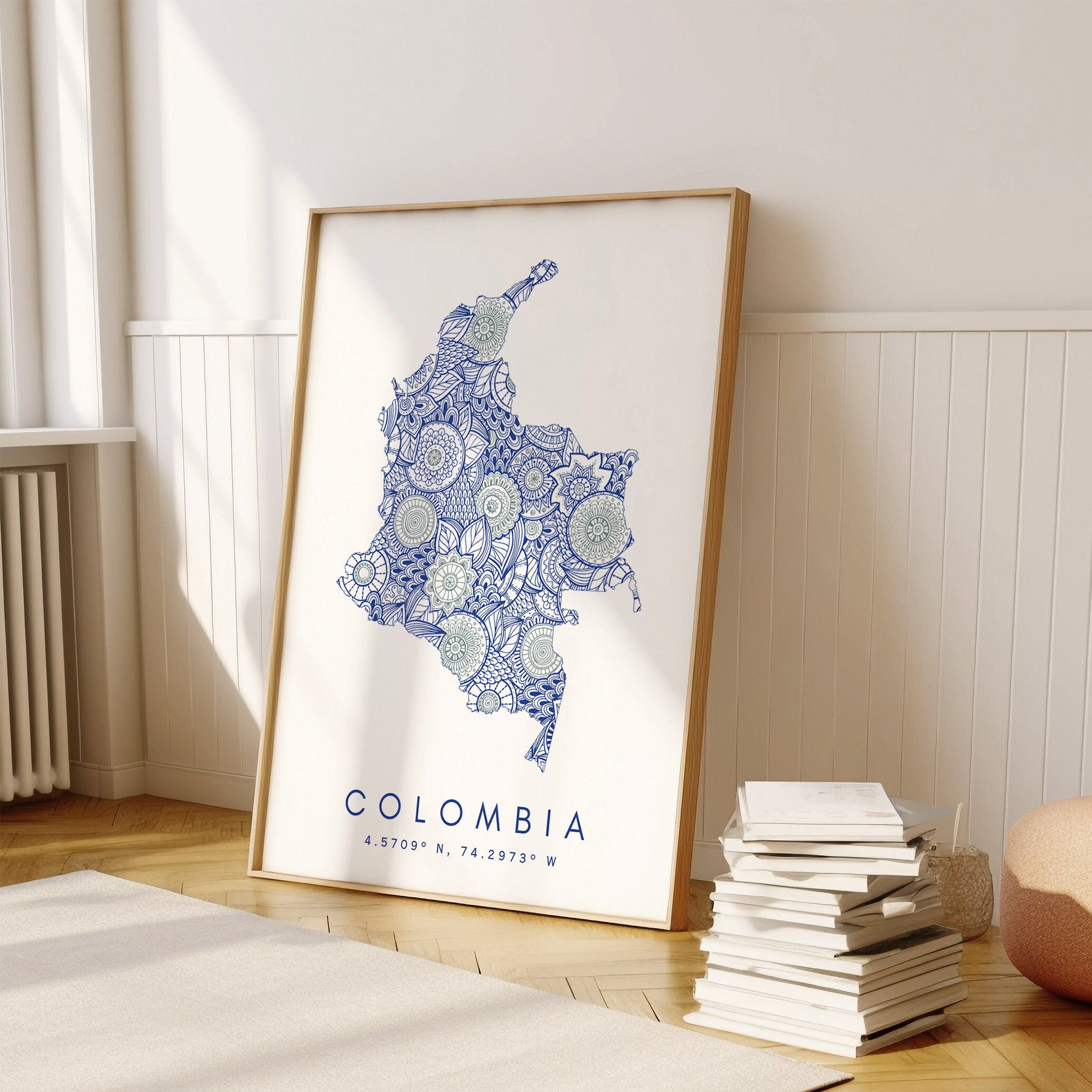 Colombia Map Print Minimal Style Blue Wall Art, Colombia Art Print ...