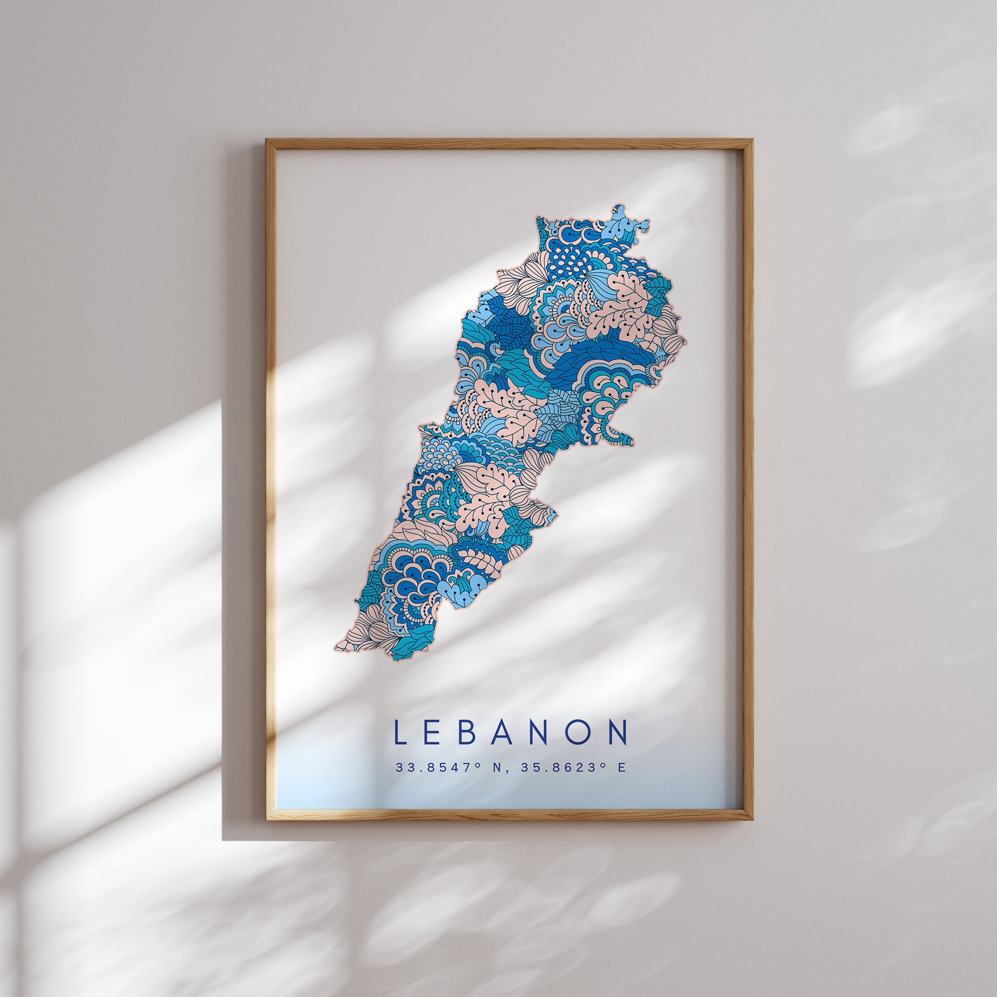 Lebanon Map Print Minimal Style Pastel Blue Wall Art, Lebanon Art Print Decor for Home or Gift