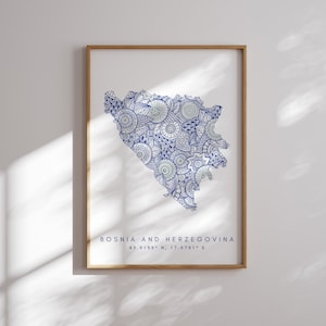 Bosnien Herzegowina Karte Print Minimal Style Blaue Wandkunst, Bosnien Herzegowina Art Print Decor For Home or Gift, Bosnien Herzegowina Color Map