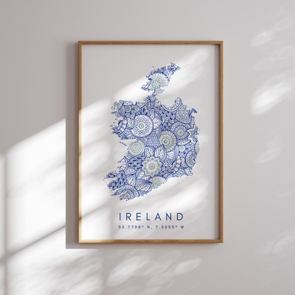 Ireland Map Print Minimal Style Blue Wall Art, Ireland Republic Art Print Decor For Home or Gift, Ireland Vertical Style Map Poster