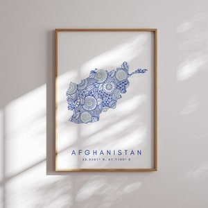 Afganistán mapa imprimir estilo minimalista arte de la pared azul, Afganistán arte impresión decoración para el hogar o regalo, Afganistán color estilo urbano mapa cartel