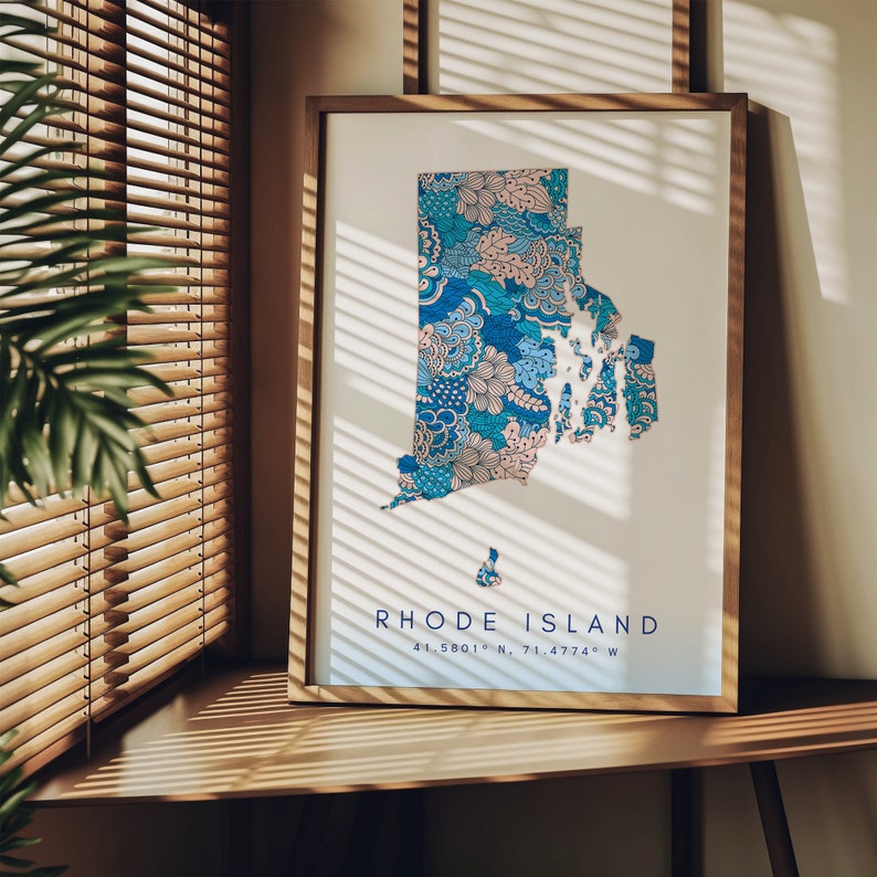 Rhode Island State Map For Office, Home, & Gift - Rhode Island Travel Map Wall Art, Minimalist Modern Map of Rhode Island, USA Travel Print image 3