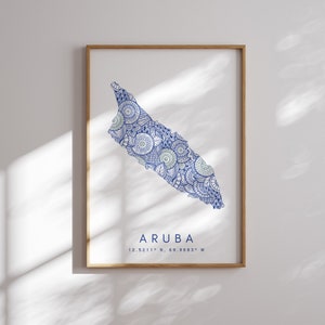 Aruba Map Print Minimal Style Blaue Wandkunst, Aruba Kunstdruck Dekor für Zuhause oder Geschenk, Aruba Color Map Poster, Urban Map Art Print