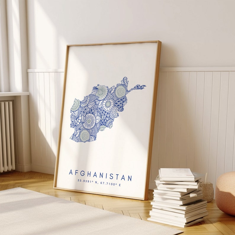 Afghanistan Map Print Minimal Style Blue Wall Art, Afghanistan Art ...