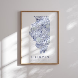 Illinois US State Blue Minimal Style Map Print, Illinois USA State Map Art Print Decor For Home or Gift, Illinois State carte verticale