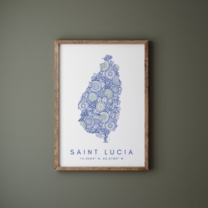 Impresión de mapa de Santa Lucía Arte de pared azul de estilo minimalista, decoración de impresión de arte de Santa Lucía para el hogar o regalo, impresión de mapa de estilo paisaje vertical de Santa Lucía