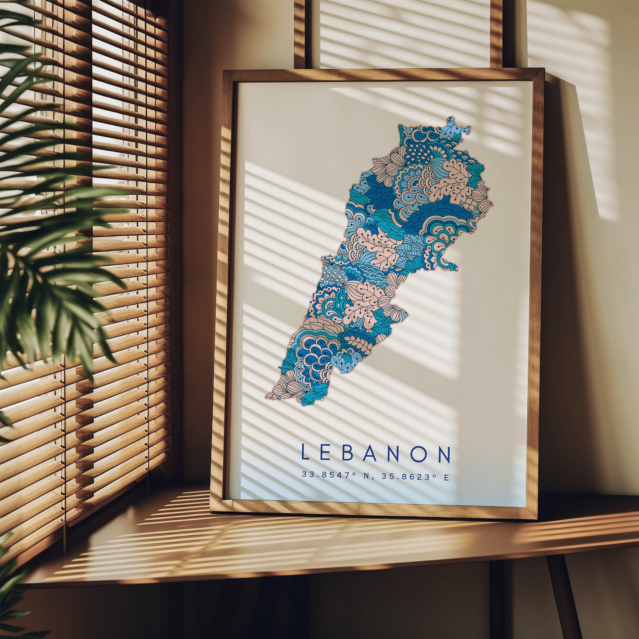 Lebanon Map Print Minimal Style Pastel Blue Wall Art, Lebanon Art Print Decor for Home or Gift