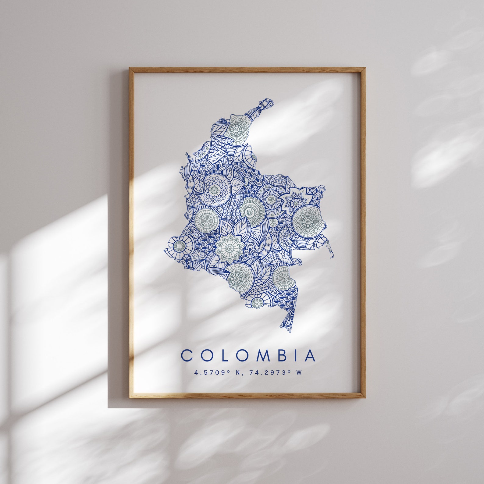 Colombia Map Print Minimal Style Blue Wall Art, Colombia Art Print ...
