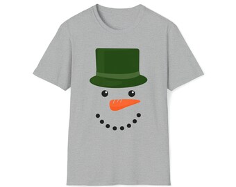 Wintertime Winter Solstice Christmas Snowman Happy Face with Green Top Hat Soft T-Shirt