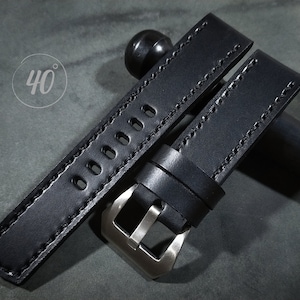 Buttero Leather watch strap, Black leather watch strap, 16mm, 17mm, 18mm, 19mm, 20mm, 21mm, 22mm, 23mm, 24mm, 25mm, 26mm