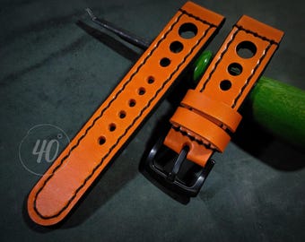 Butter Lederarmband orange, 16 mm, 17 mm, 18 mm, 19 mm, 20 mm, 21 mm, 22 mm, 23 mm, 24 mm, 25 mm, 26 mm