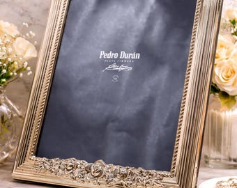 Pedro Durán Signed Sterling Silver 925 Photo Frame with Rococo Roses, Spanish Luxury Silver, Vintage c.1980, 32 × 25 cm
