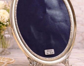 Large Oval Sterling Silver 925 Photo Frame, European Luxury Table Silver, Neoclassical Style, Circa 1980, 31 × 24 cm