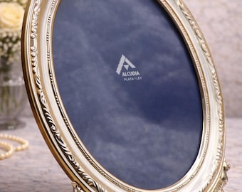 Large Oval Sterling Silver Photo Frame by Alcudia (.925) — Neoclassical Acanthus & Angel Design — c.1980