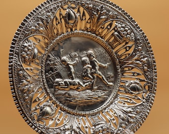 19th-Century Sterling Silver Plate 925, 42 cm — Pierced Rococo With Cherubs, Hand-Chased, Hallmarked