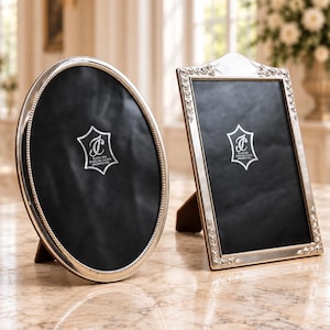 Sterling Silver Picture Frames by Isabel Cabanillas, Set of 2, Oval and Rose Borders
