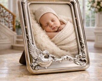 Pedro Durán Babyram i sterlingsilver 925, 17×13 cm — Storkmotiv, Utgången 2007, Sällsynt spanskt minnesmärke för nyfödd