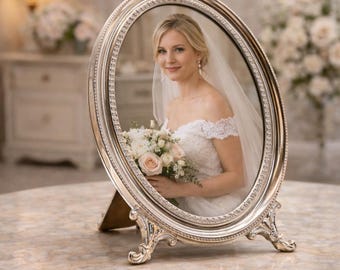 Pedro Durán oval fotoram i sterlingsilver 925, pärlbesatt gallerikant, begränsad upplaga, ny i sammetsfodral, vintage ca 1980, 31 × 24 cm